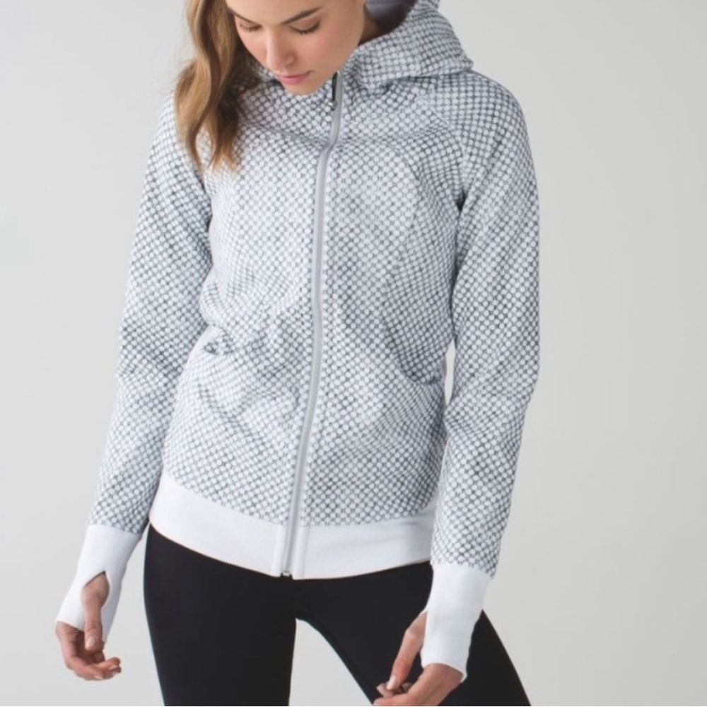 Lululemon Scuba Hoodie III Dottie Eyelet White Black / White w/thumb holes 6